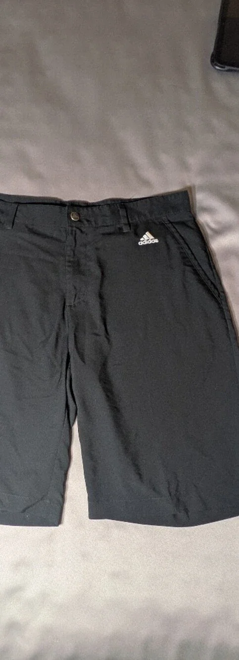 adidas Black Men's Chino-Style Athletic Shorts with White Three-Stripe Accent